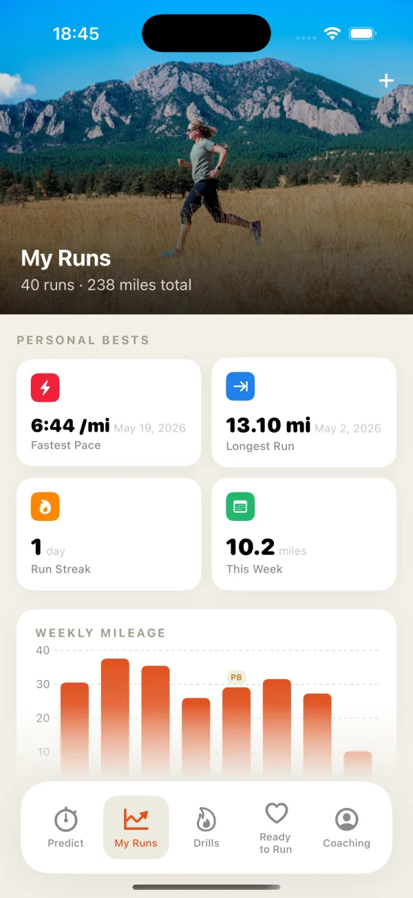 Ready to Run — My Runs weekly mileage and personal bests