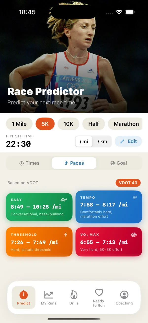 Ready to Run — Race Predictor with VDOT training paces