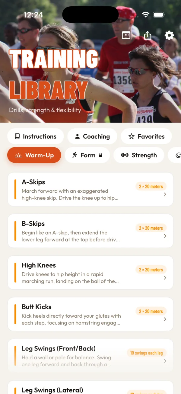 Run Foundations — Training Library warm-up drill list