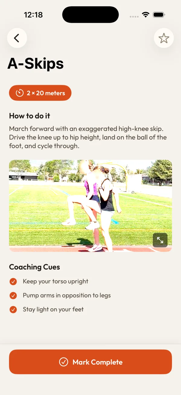 Run Foundations — A-Skips drill detail with coaching cues