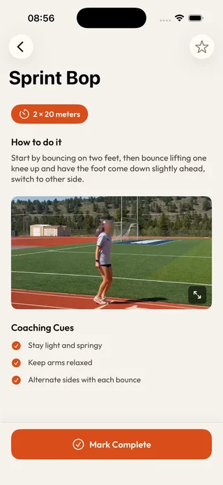Run Foundations — Sprint Bop drill detail with coaching cues